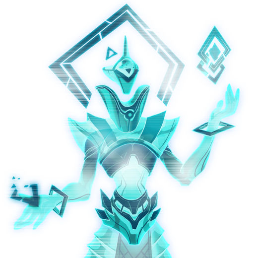 Idealyst's crafting character, a glowing cyan construct.